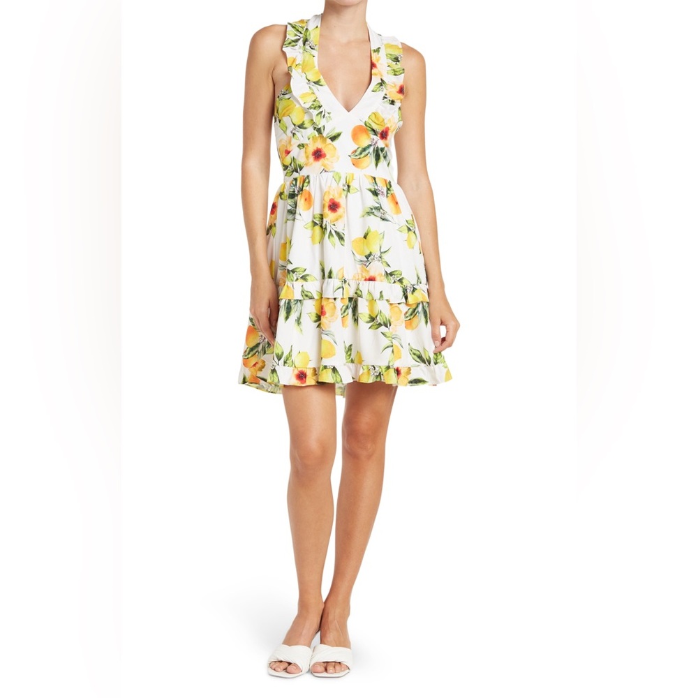 NSR Floral and Lemon Print Mini Dress - Size XS